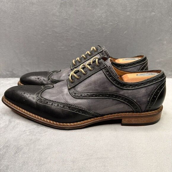 Jose Real Florence Mens Size 46 (US 13) Wingtip Oxford Jet Black Charcoal Veloce - Picture 3 of 10